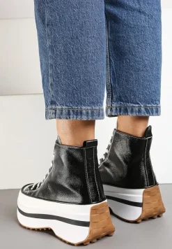 Czarne Sznurowane Trampki za Kostkę na Platformie Ealsevia