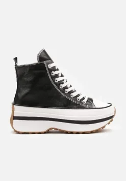 Czarne Sznurowane Trampki za Kostkę na Platformie Ealsevia