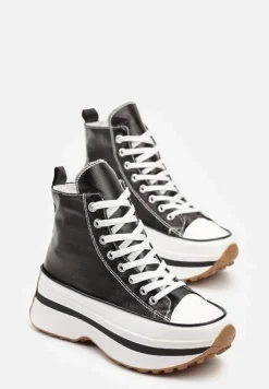 Czarne Sznurowane Trampki za Kostkę na Platformie Ealsevia