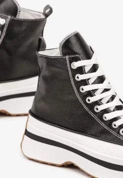 Czarne Sznurowane Trampki za Kostkę na Platformie Ealsevia