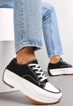 Czarne Sznurowane Trampki Przed Kostkę Na Platformie Camely
