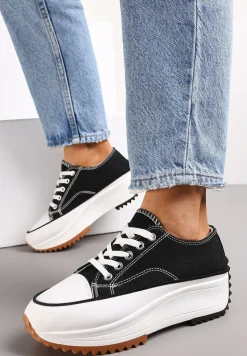 Czarne Sznurowane Trampki Przed Kostkę Na Platformie Camely