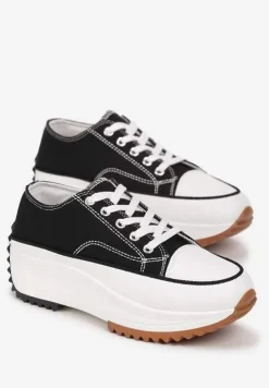 Czarne Sznurowane Trampki Przed Kostkę Na Platformie Camely