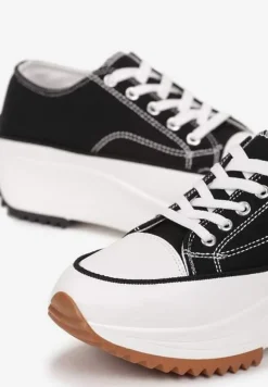 Czarne Sznurowane Trampki Przed Kostkę Na Platformie Camely