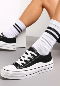 Czarne Sznurowane Trampki na Grubej Podeszwie Dayami