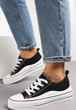 Czarne Sznurowane Trampki na Grubej Podeszwie Dayami