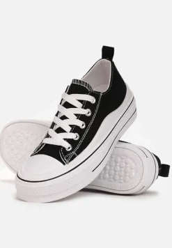 Czarne Sznurowane Trampki na Grubej Podeszwie Dayami