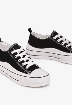 Czarne Sznurowane Trampki na Grubej Podeszwie Dayami