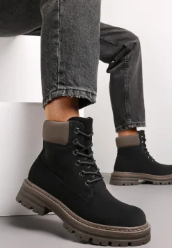 Czarne Sznurowane Traperki z Protektorem Esmerra