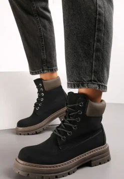 Czarne Sznurowane Traperki z Protektorem Esmerra