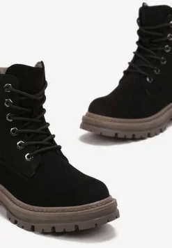 Czarne Sznurowane Traperki z Protektorem Esmerra