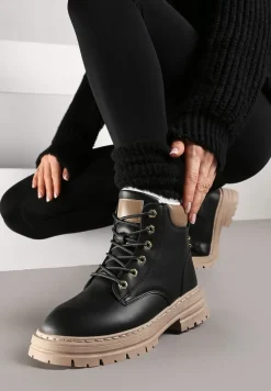 Czarne Sznurowane Trapery z Ociepleniem Syliera
