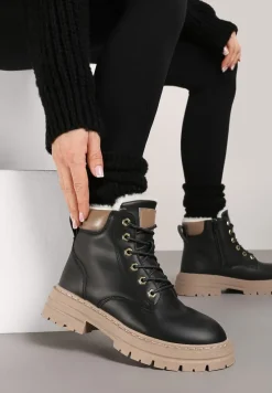Czarne Sznurowane Trapery z Ociepleniem Syliera
