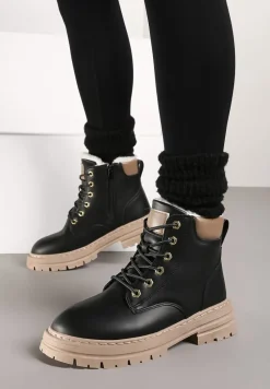 Czarne Sznurowane Trapery z Ociepleniem Syliera