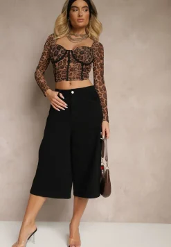 Czarne Szorty Jeansowe High Waist Typu Bermudy Baggy Sonallea