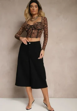 Czarne Szorty Jeansowe High Waist Typu Bermudy Baggy Sonallea