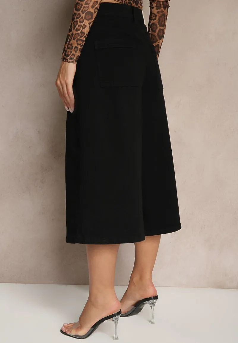 Czarne Szorty Jeansowe High Waist Typu Bermudy Baggy Sonallea