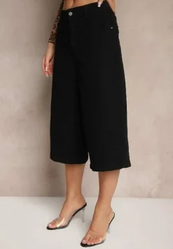 Czarne Szorty Jeansowe High Waist Typu Bermudy Baggy Sonallea