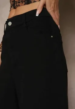 Czarne Szorty Jeansowe High Waist Typu Bermudy Baggy Sonallea