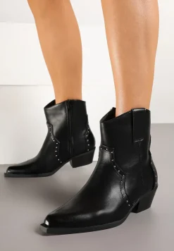 Czarne Szpiczaste Botki w Stylu Kowbojskim z Nitami Mevanta