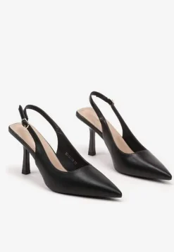 Czarne Szpilki bez Pięty ze Sprzączką i Szpiczastym Noskiem Darilis