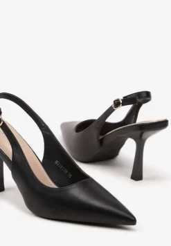 Czarne Szpilki bez Pięty ze Sprzączką i Szpiczastym Noskiem Darilis