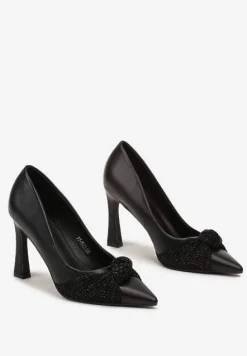 Czarne Szpilki na Obcasie Typu Klepsydra z Cyrkoniowym Węzłem na Nosku Virimae