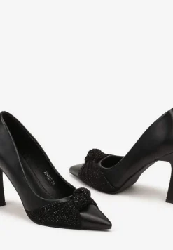 Czarne Szpilki na Obcasie Typu Klepsydra z Cyrkoniowym Węzłem na Nosku Virimae