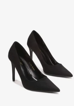 Czarne Szpilki na Wysokim Obcasie z Imitacji Zamszu Lietske