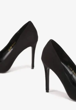 Czarne Szpilki na Wysokim Obcasie z Imitacji Zamszu Lietske