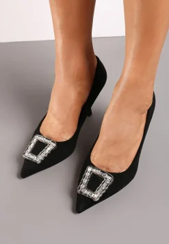 Czarne Szpilki Ozdobione Klamrą z Cyrkoniami Lalabria