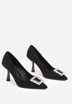 Czarne Szpilki Ozdobione Klamrą z Cyrkoniami Lalabria