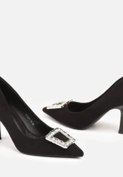 Czarne Szpilki Ozdobione Klamrą z Cyrkoniami Lalabria