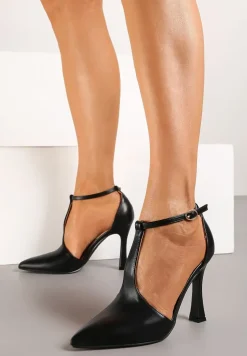 Czarne Szpilki Ozdobione Paskiem Wokół Kostki Nelisia