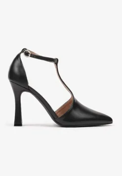 Czarne Szpilki Ozdobione Paskiem Wokół Kostki Nelisia