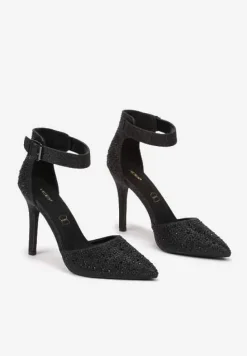 Czarne Szpilki Vices z Drobnymi Cyrkoniami i Skórzaną Wkładką Vortinia