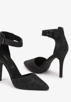 Czarne Szpilki Vices z Drobnymi Cyrkoniami i Skórzaną Wkładką Vortinia