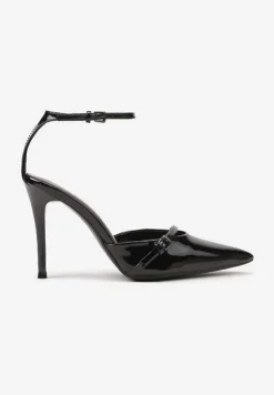 Czarne Szpilki Vices z Lakierowanym Połyskiem i Ozdobną Sprzączką Tilonea