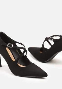 Czarne Szpilki Vices z Ozdobnymi Paskami Tamorniel