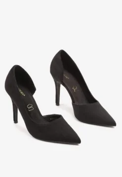 Czarne Szpilki Vices z Wkładką ze Skóry Naturalnej Ozdobione Wycięciem Oliritia