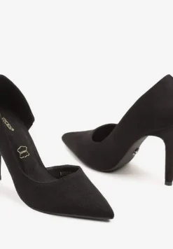 Czarne Szpilki Vices z Wkładką ze Skóry Naturalnej Ozdobione Wycięciem Oliritia