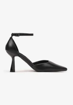 Czarne Szpilki Vices z Wkładką ze Skóry Naturalnej i Paskiem przy Kostce Nolfedi