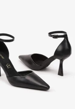 Czarne Szpilki Vices z Wkładką ze Skóry Naturalnej i Paskiem przy Kostce Nolfedi