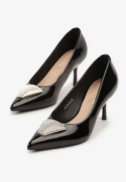 Czarne Szpilki Vices Zdobione Aplikacją z Cyrkoniami Niravine