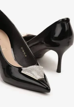 Czarne Szpilki Vices Zdobione Aplikacją z Cyrkoniami Niravine