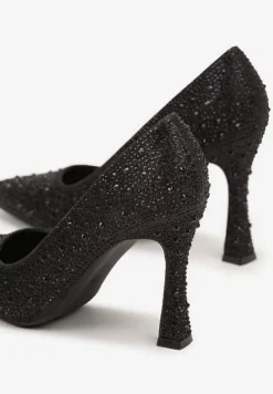 Czarne Szpilki w Klasycznym Stylu Ozdobione Cyrkoniami Brokatem Rivashea