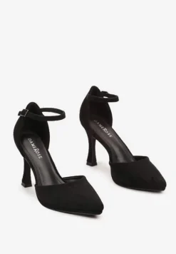 Czarne Szpilki w Klasycznym Stylu Zapinane przy Kostce Nelviana