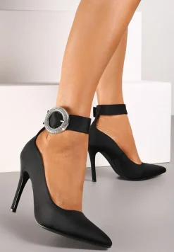 Czarne Szpilki Wykończone Sprzączką z Cyrkoniami Nelsitha