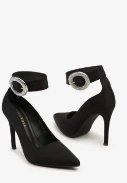 Czarne Szpilki Wykończone Sprzączką z Cyrkoniami Nelsitha