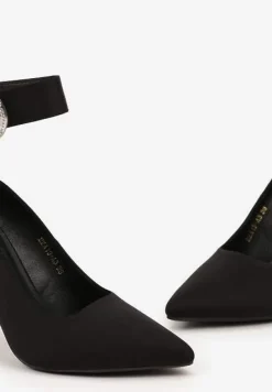 Czarne Szpilki Wykończone Sprzączką z Cyrkoniami Nelsitha